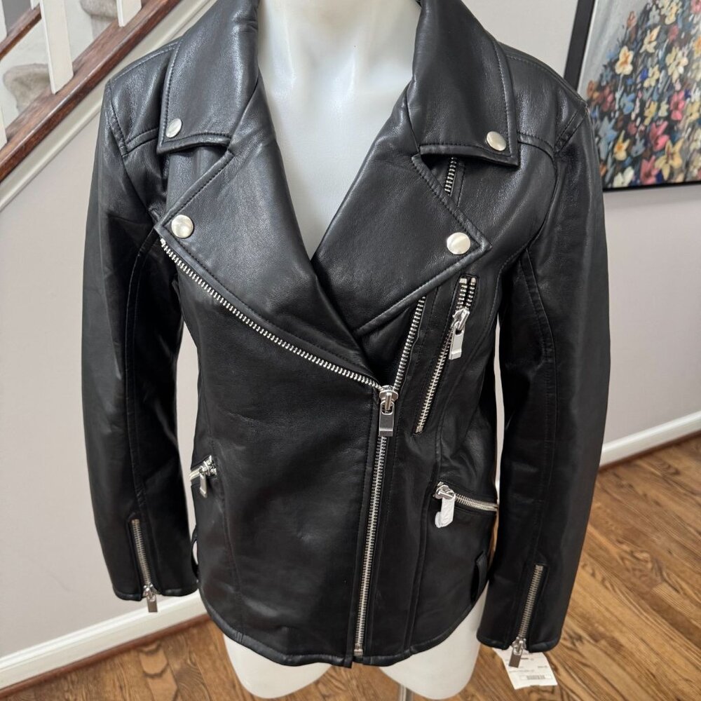 NWT AS by DF Brando Recycled Leather Boyfriend Moto Jacket Black Size XS No Belt - Picture 2 of 5